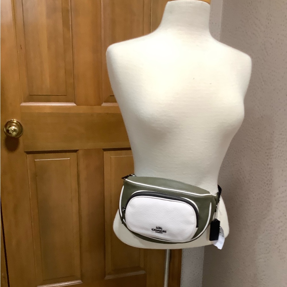 Coach Olive Green and White Leather Belt Bag
